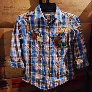 Cherokee Plaid Shirt Scarecrow Halloween Costume Cosplay Boy's Medium 8/10 EUC
